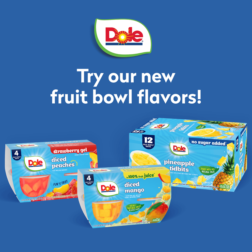 Dole Fruit Bowls Pineapple Paradise Tidbits in 100% Fruit Juice 4 oz Cups 12 Pack