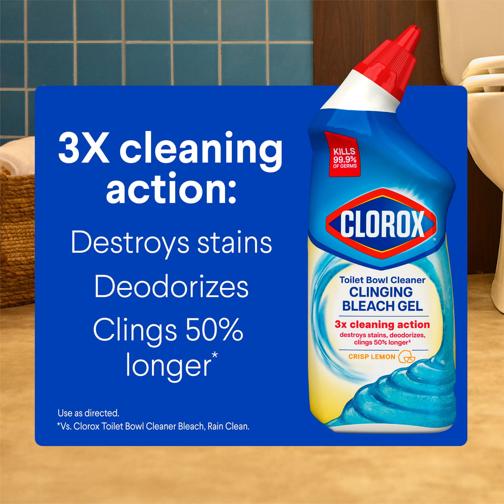 Clorox Toilet Bowl Cleaner Clinging Bleach Gel Crisp Lemon 24 fl oz