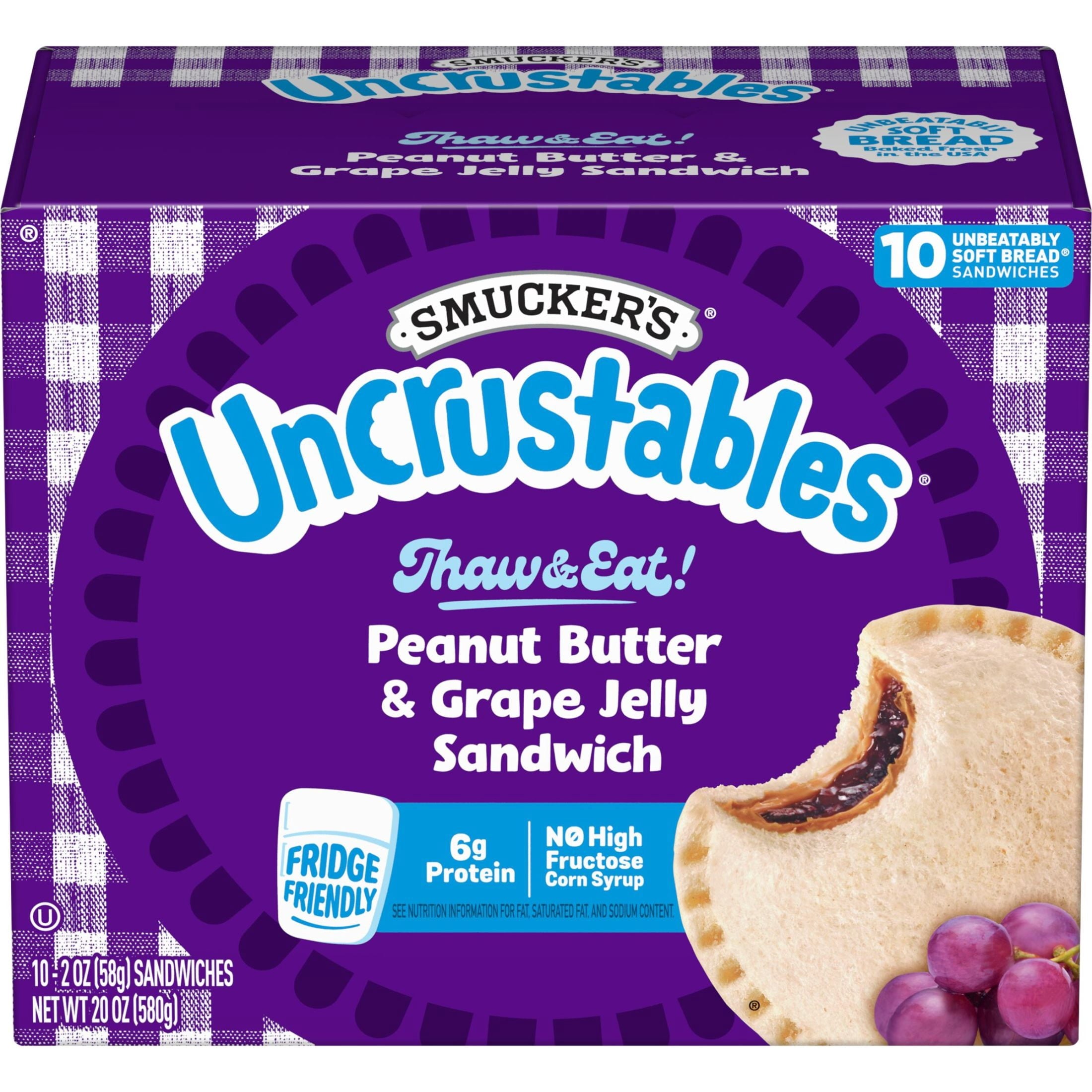 Smucker's Uncrustables Peanut Butter & Grape Jelly Sandwiches 10 Count 20 Oz Frozen