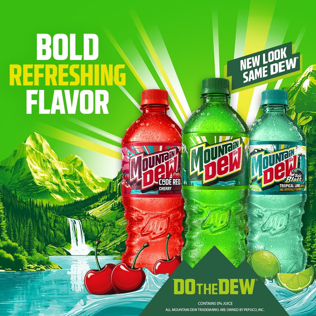 Mountain Dew Baja Blast Tropical Lime Soda Pop Bottles 16.9 Fl Oz 12 Pack