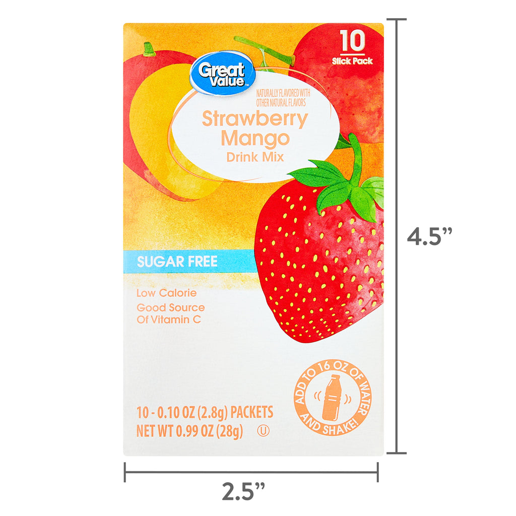 Great Value Sugar-Free Strawberry Mango Powdered Drink Mix 0.1 oz 10 Count