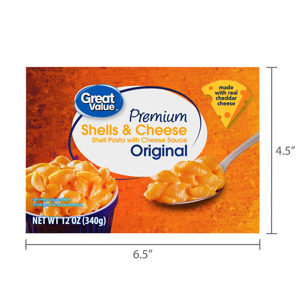 Great Value Premium Original Shells & Cheese 12 Oz 4 Pack
