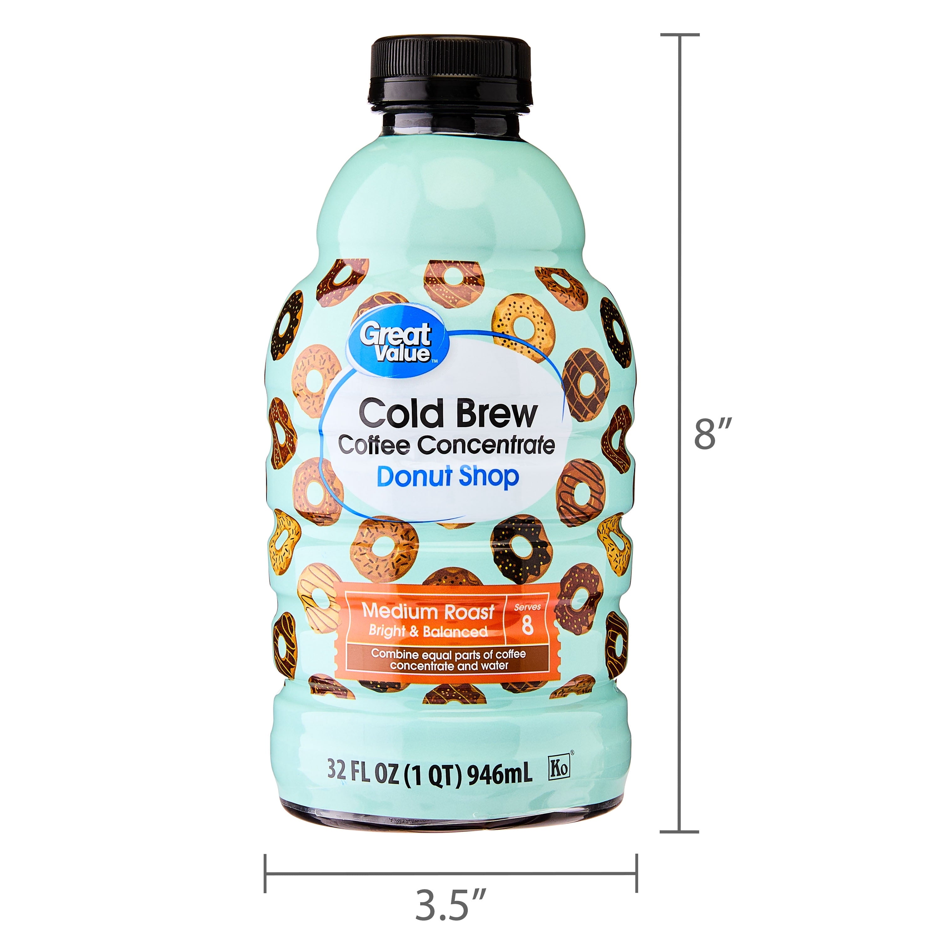Great Value Donut Shop Naturally Caffeinated Medium Roast Cold Brew Coffee Concentrate 32 fl oz Bottle