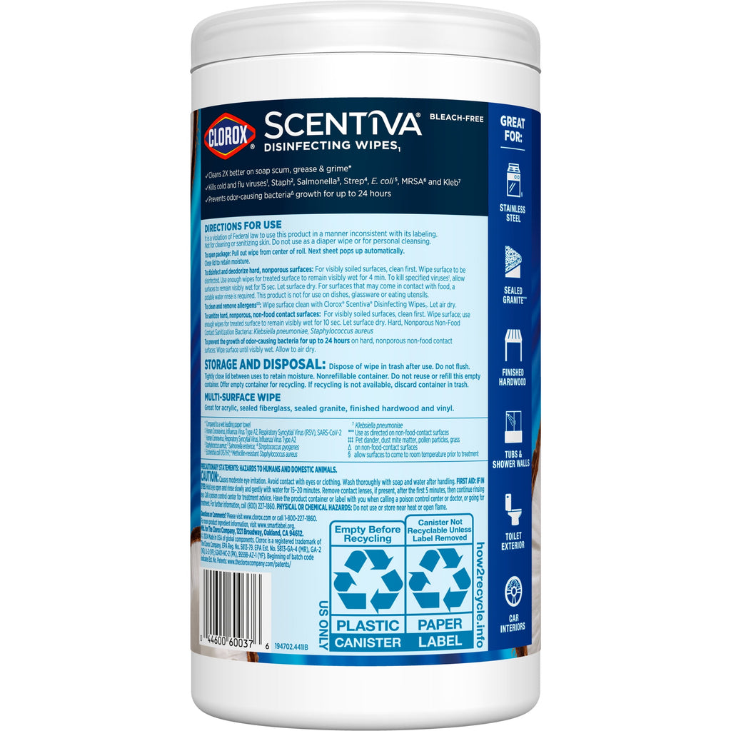 Clorox Scentiva Disinfecting Wipes Coconut & Waterlily 75 Count