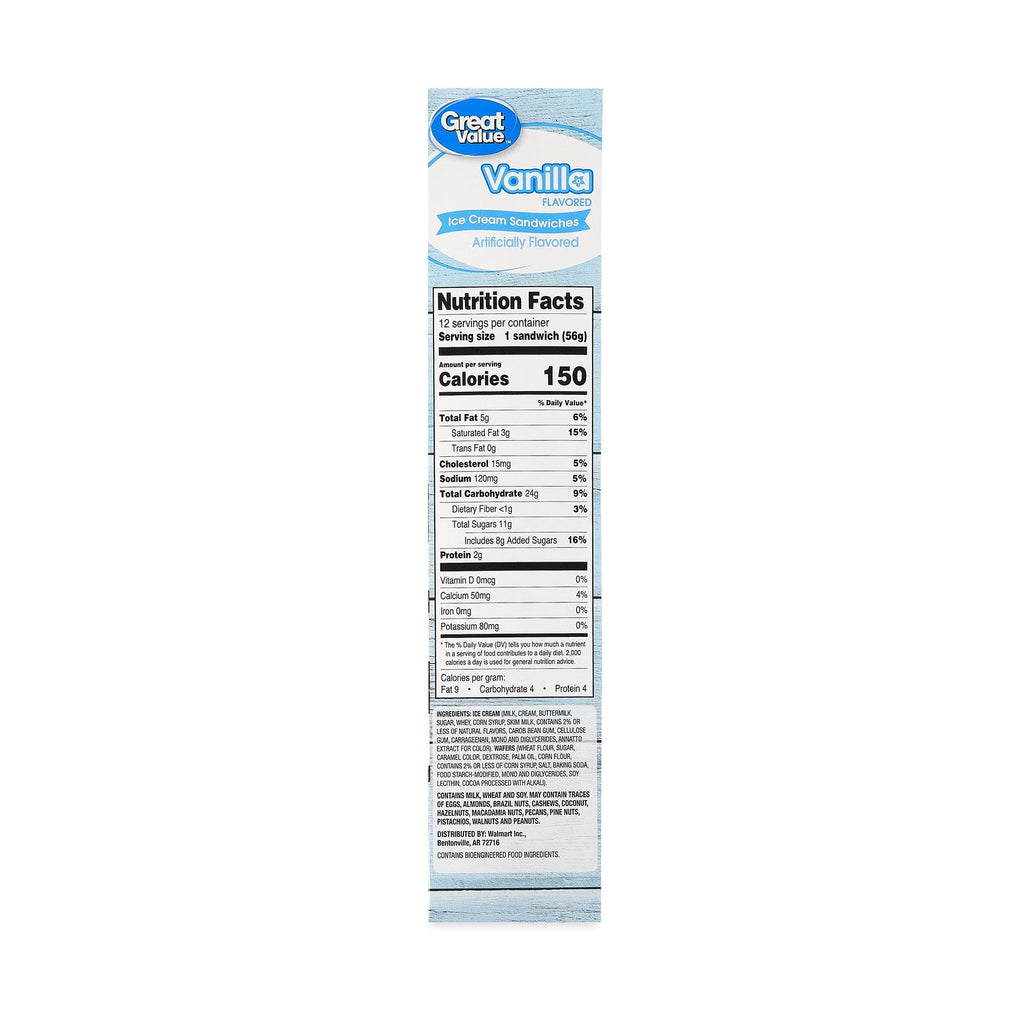 Great Value Vanilla Ice Cream Sandwiches 42 Fl Oz 12 Count