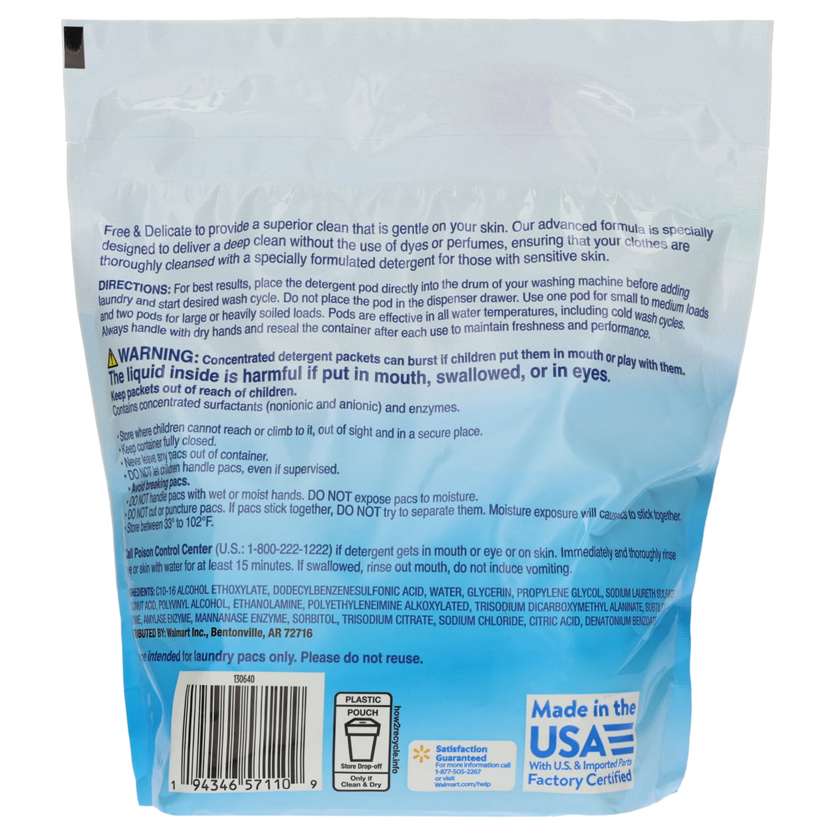Great Value Free & Delicate Ultra Laundry Detergent Pods Unscented 31 Count