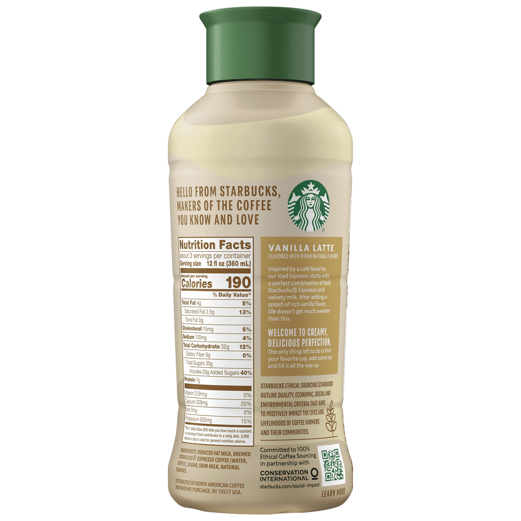 Starbucks Vanilla Latte Naturally Caffeinated Light Roast Iced Coffee Drink 40 fl oz Bottle