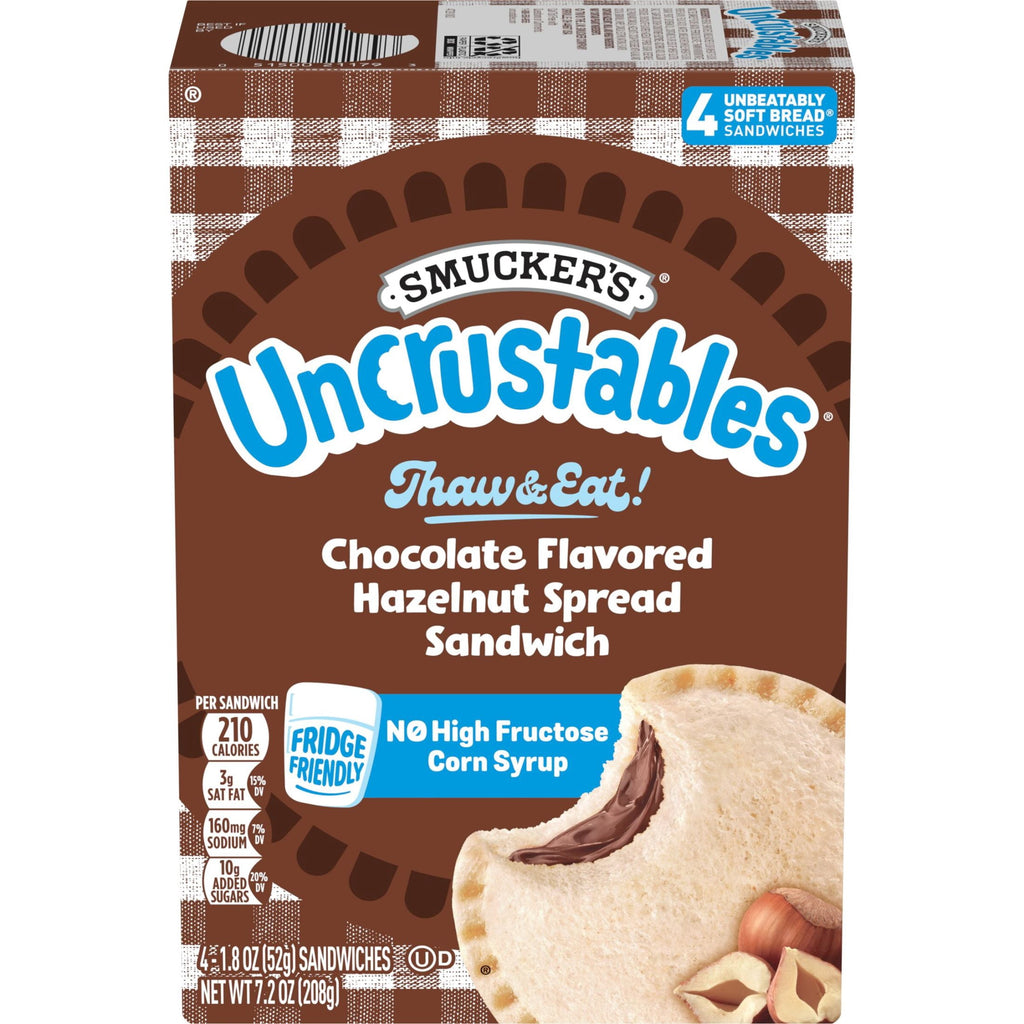 Smucker's Uncrustables Chocolate Flavored Hazelnut Spread Sandwiches Frozen 4 Count 7.2 Oz