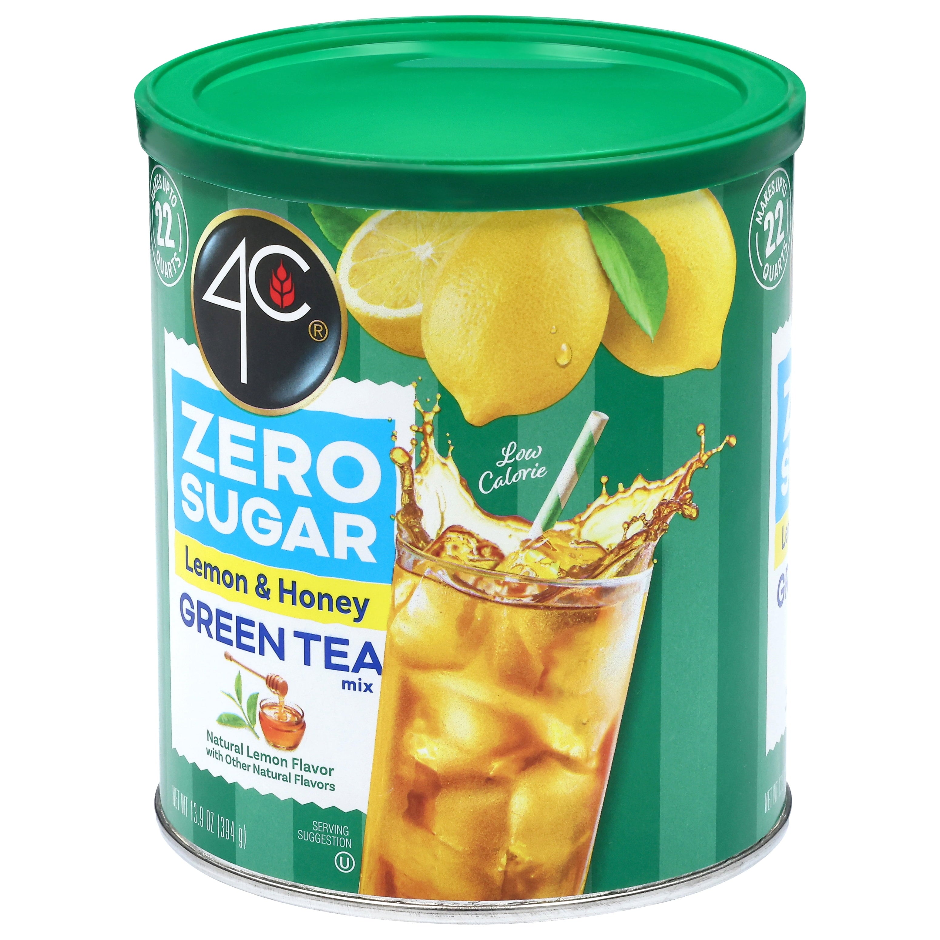 4C Zero Sugar Green Tea Antioxidant Naturally Caffeinated Iced Tea Mix 13.9 oz Canister