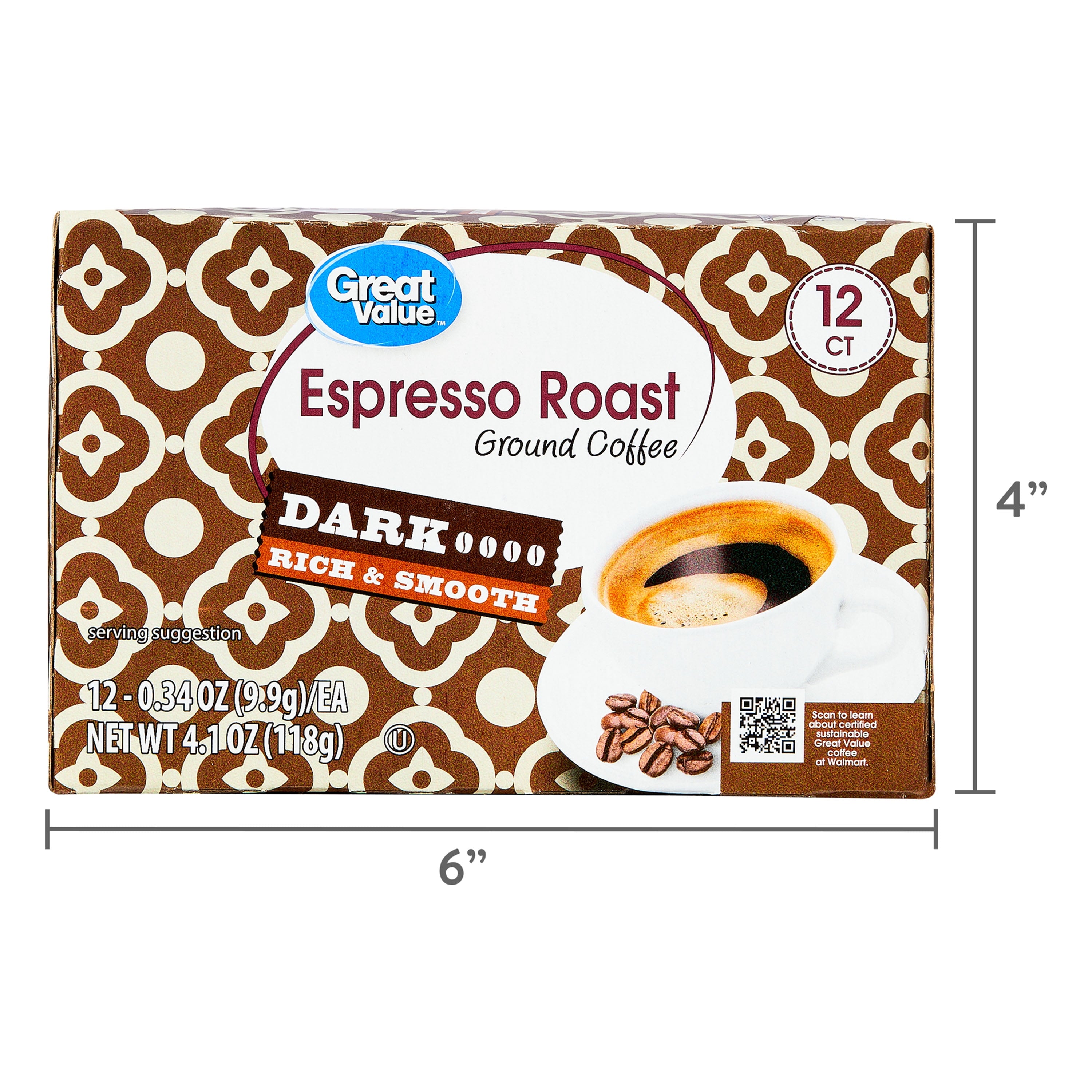 Great Value Espresso Dark Roast Single Serve Coffee Pods 12 Count
