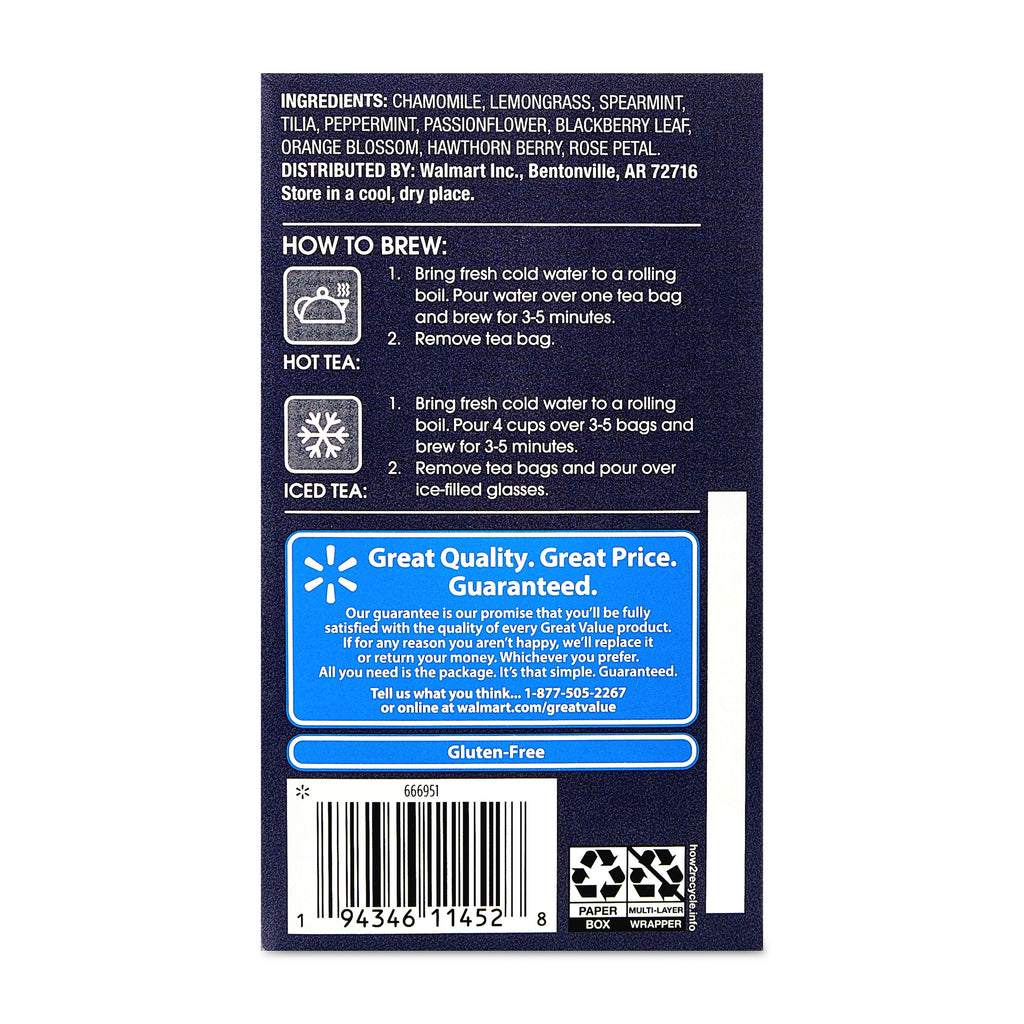 Great Value Nite Time Caffeine-Free Herbal Tea Bags 1.09 oz 20 Count