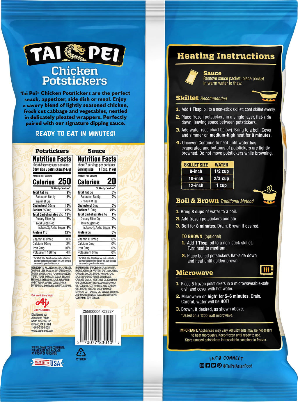Tai Pei Chicken Potstickers Frozen Asian Appetizer 46.5 Oz