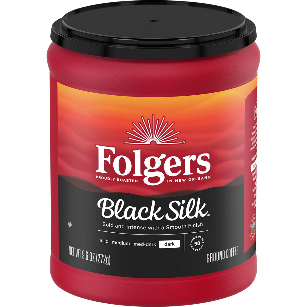 Folgers Black Silk Dark Roast Ground Coffee 9.6 oz Canister
