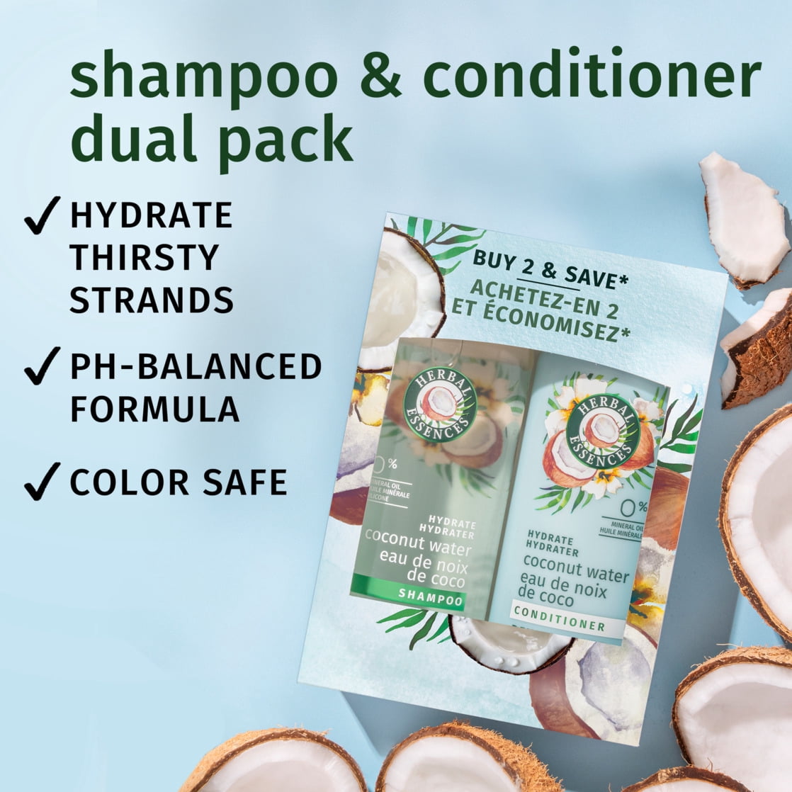 Herbal Essences Coconut Water and Jasmine Moisturizing Shampoo and Conditioner Set 27 fl oz