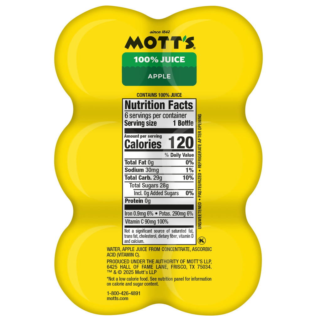 Mott's 100% Apple Juice Pulp-Free 8 fl oz 6 Count Bottles