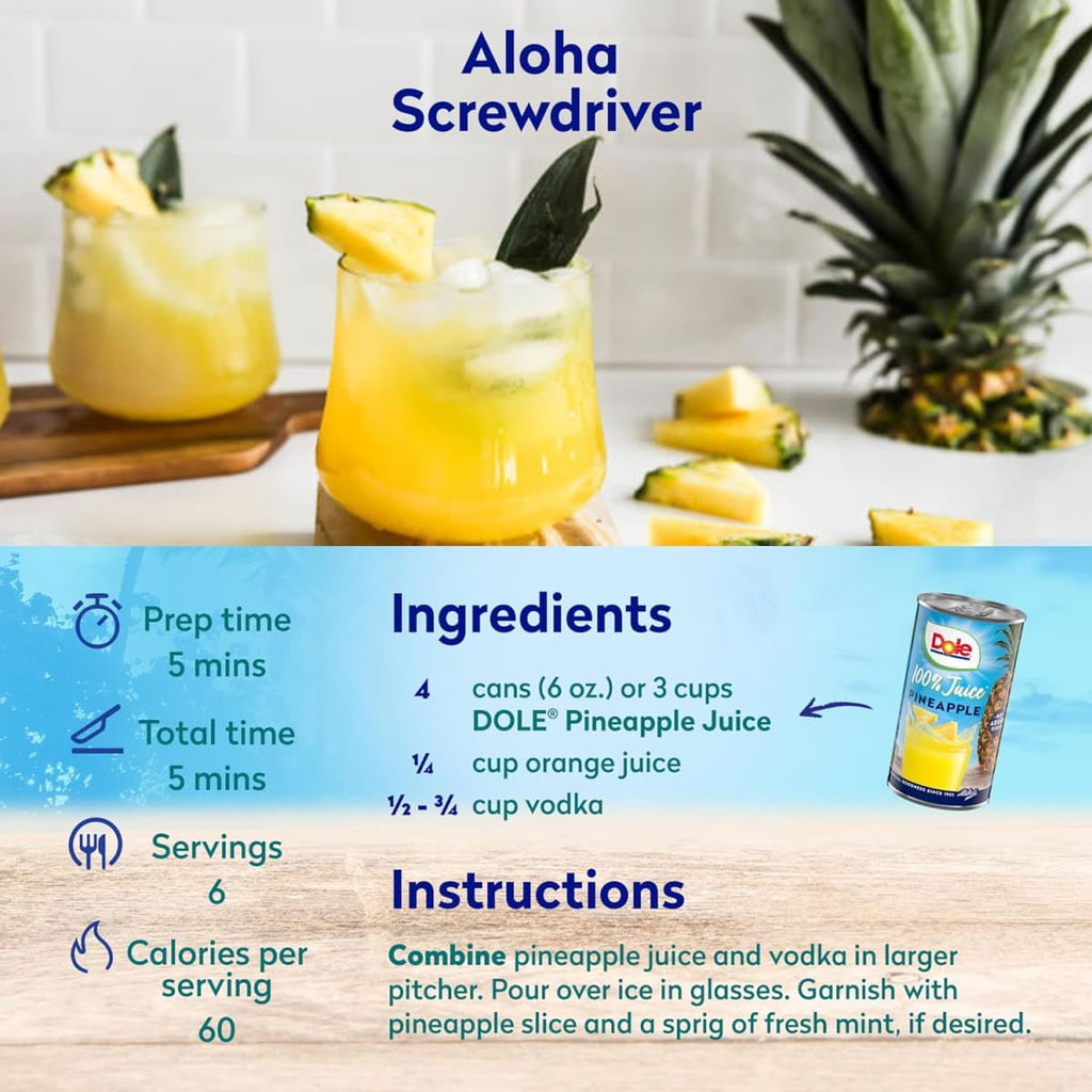 Dole 100% Pineapple Juice 6 fl oz Cans 6 Count