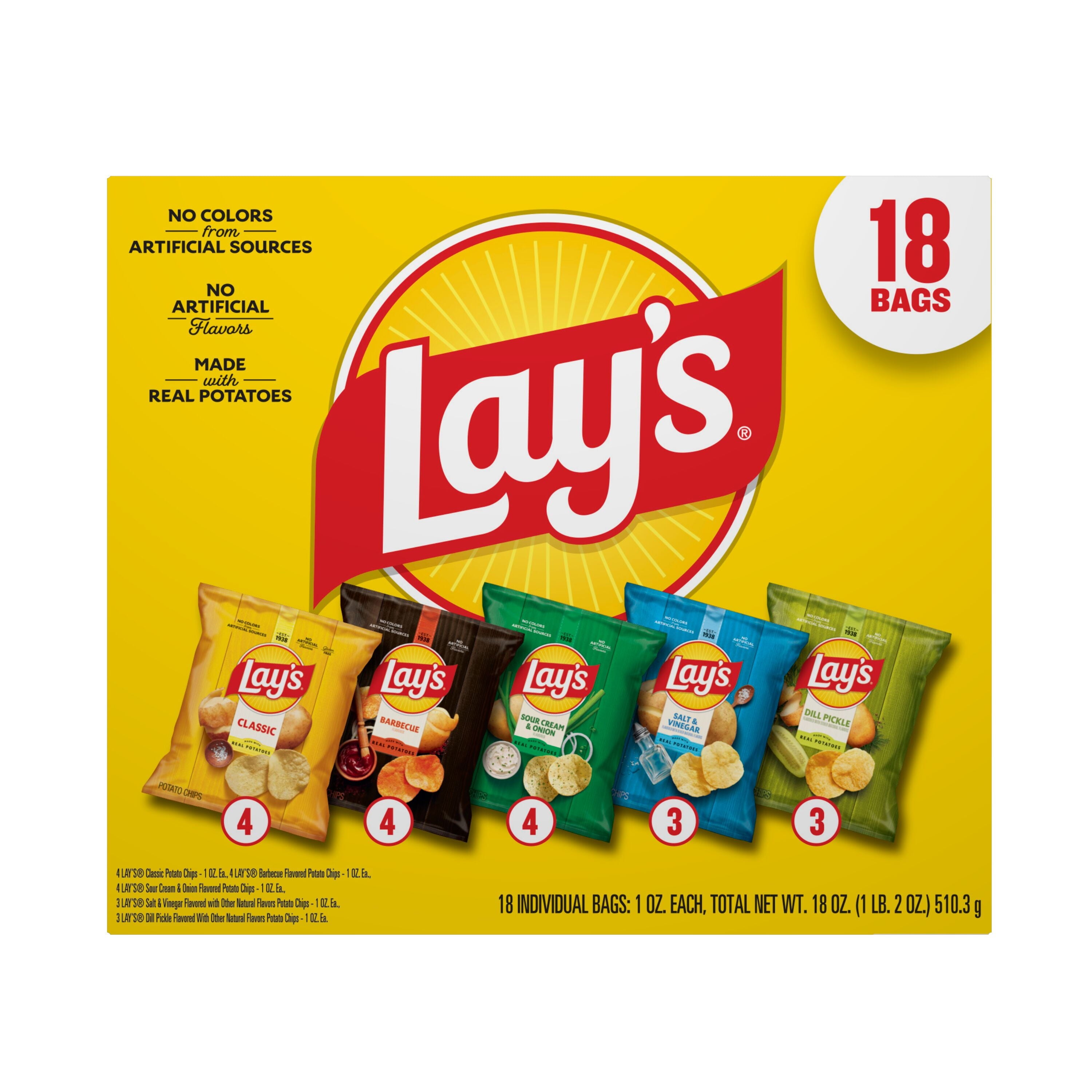 Variety Pack Potato Chips 30 Oz 18 Count Lay's