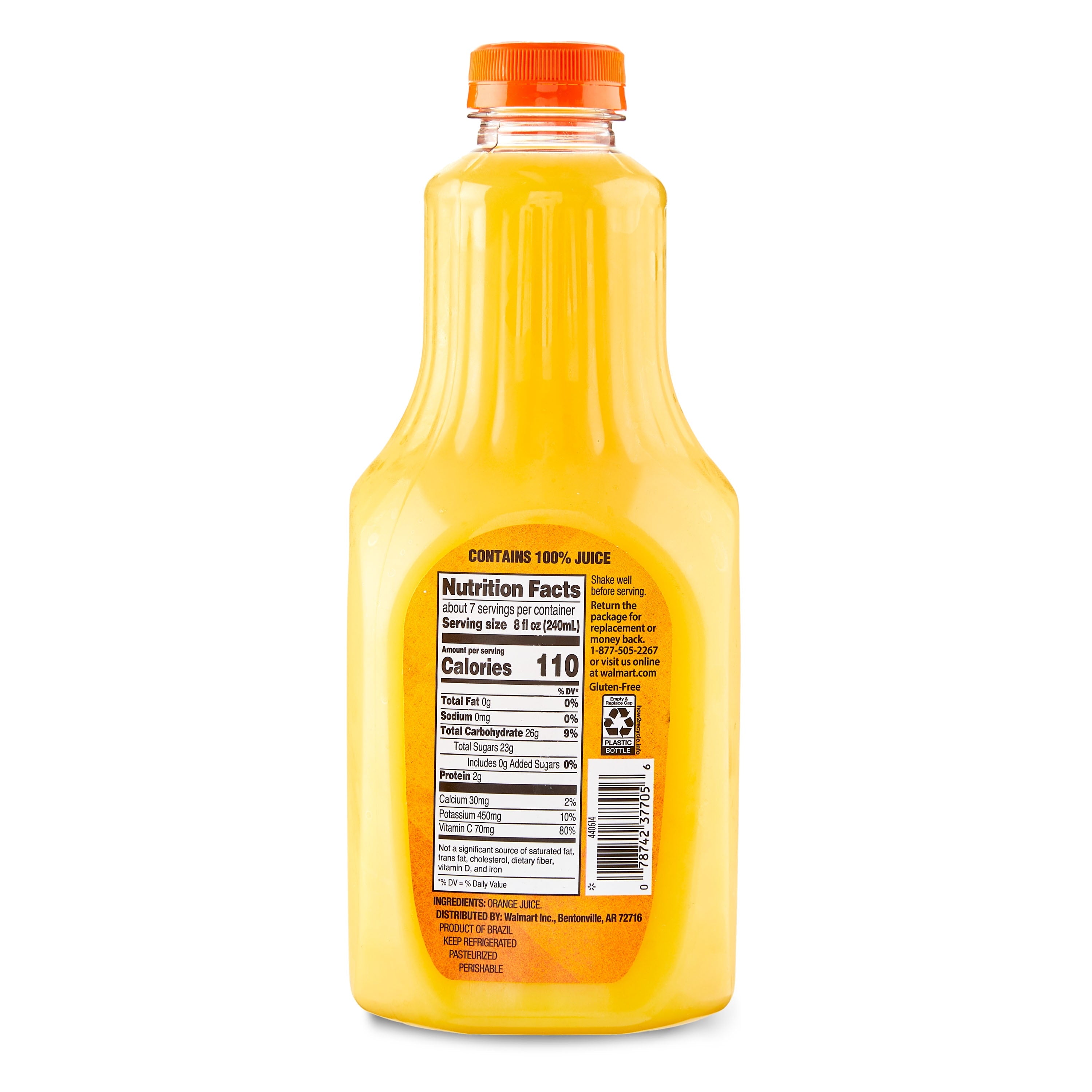 Great Value 100% Pasteurized Orange Juice No Pulp 52 fl oz