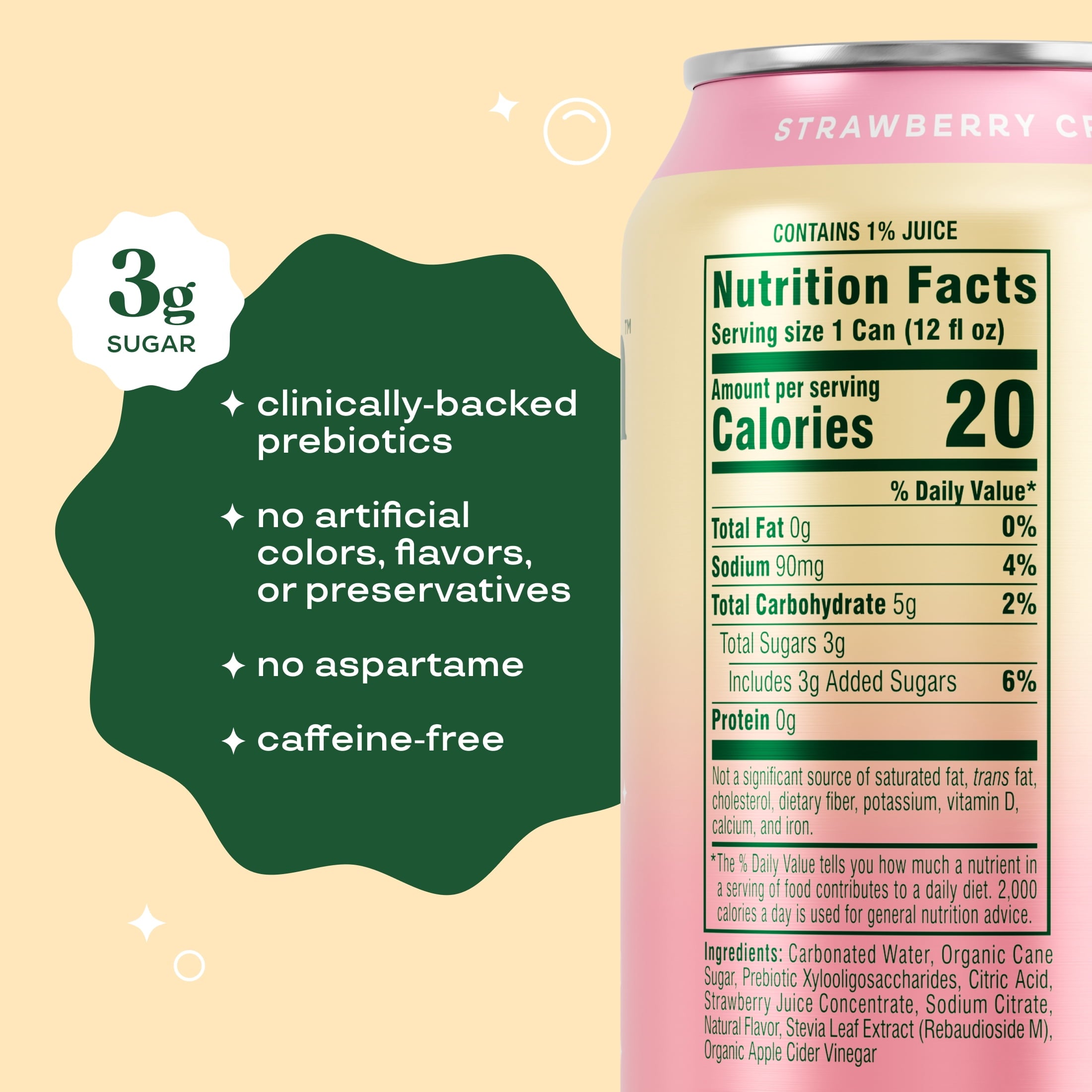Bloom Pop Strawberries & Cream Prebiotic Soda Can 12 Fl Oz