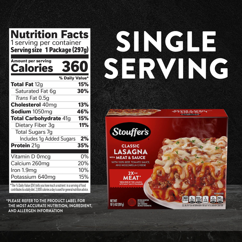 Stouffer's Lasagna With Meat & Sauce Frozen Single Serve 10.5 Oz