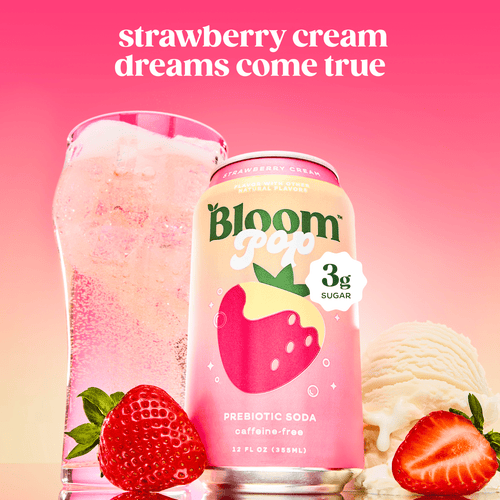 Bloom Pop Strawberries & Cream Prebiotic Soda Can 12 Fl Oz