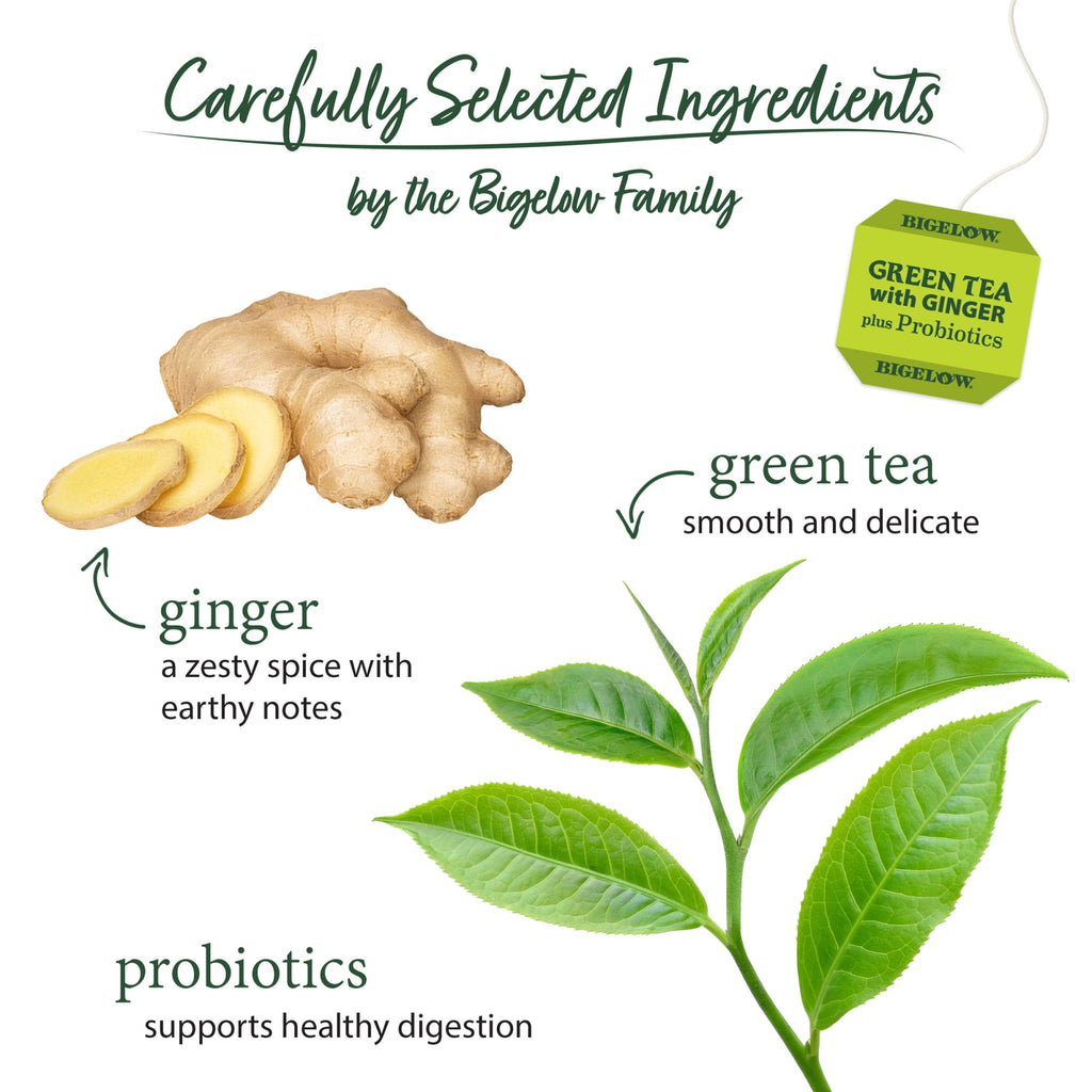 Bigelow Tea Green Tea with Ginger Plus Probiotics Bags 0.9 oz 18 Count