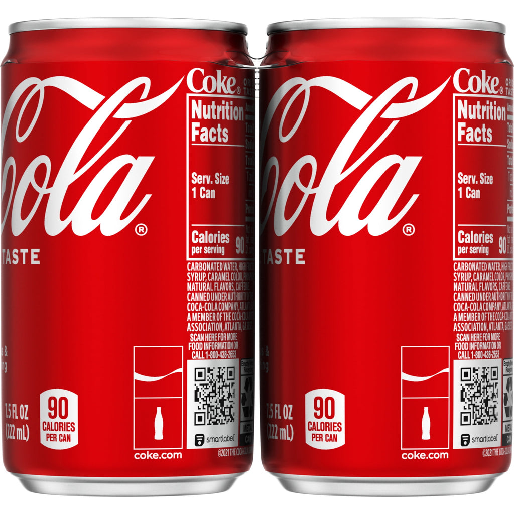 Soda Pop Mini Cans 7.5 Fl Oz 6 Pack Coca-Cola
