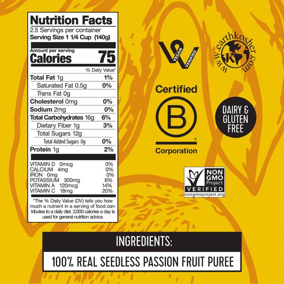 Pitaya Foods Non-Gmo Frozen Passion Fruit Pieces Vegan Gluten Free 12 Oz