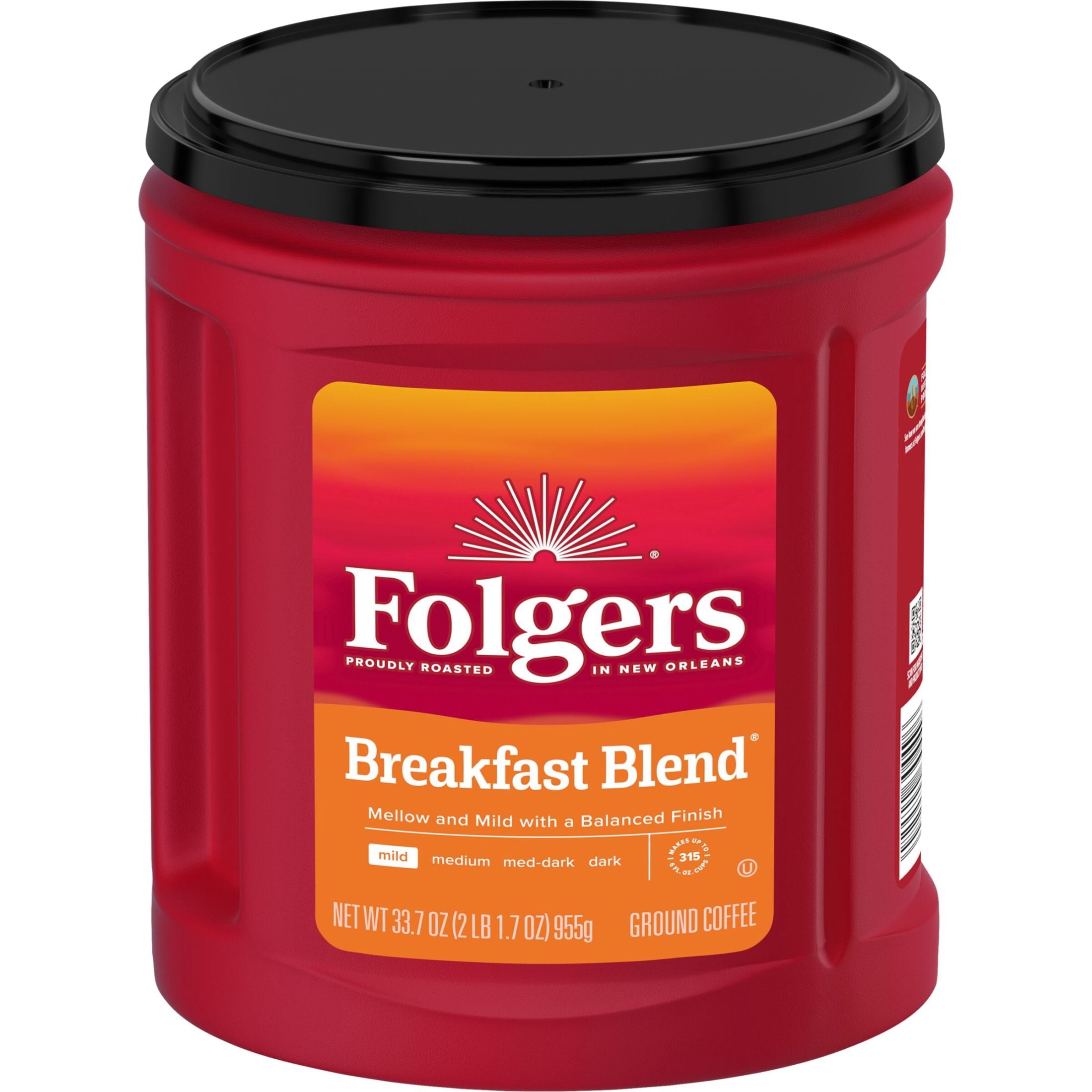 Folgers Breakfast Blend Mild Roast Naturally Caffeinated Ground Coffee 33.7 oz Canister