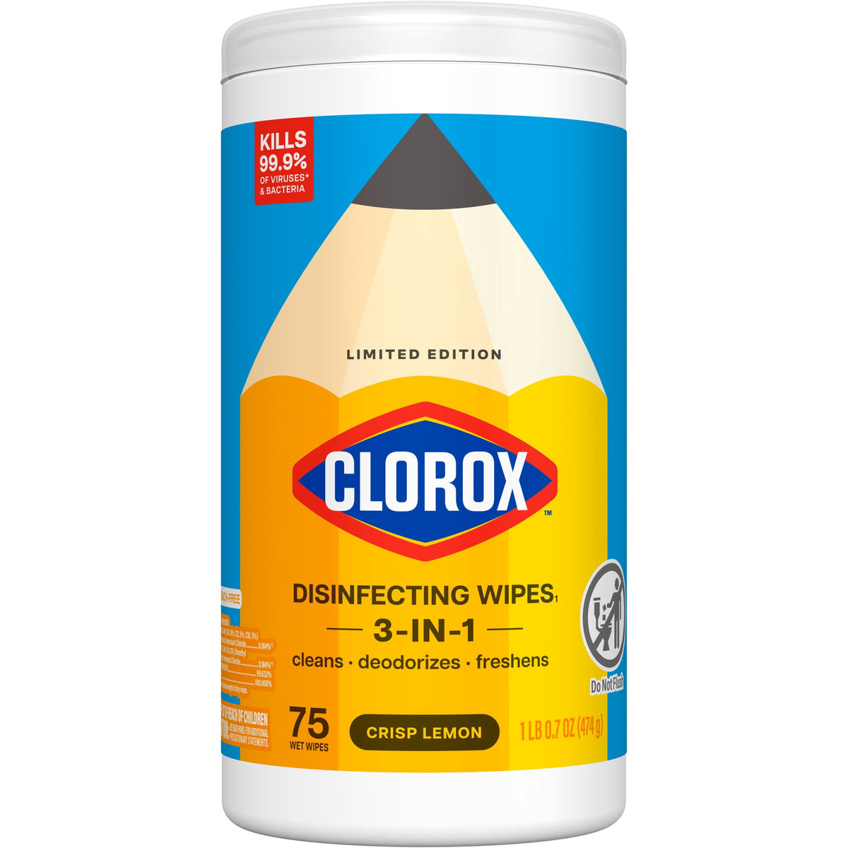 Clorox Disinfecting Wipes Bleach Free Crisp Lemon 75 Count