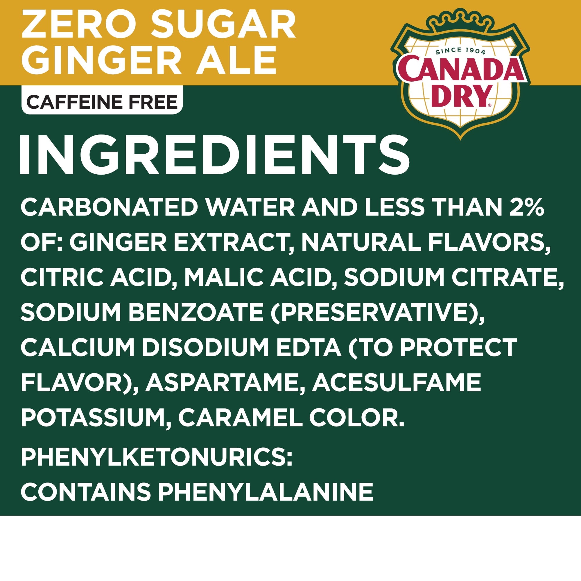 Canada Dry Caffeine Free Zero Sugar Ginger Ale Soda Pop Bottles 16.9 Fl Oz 6 Pack