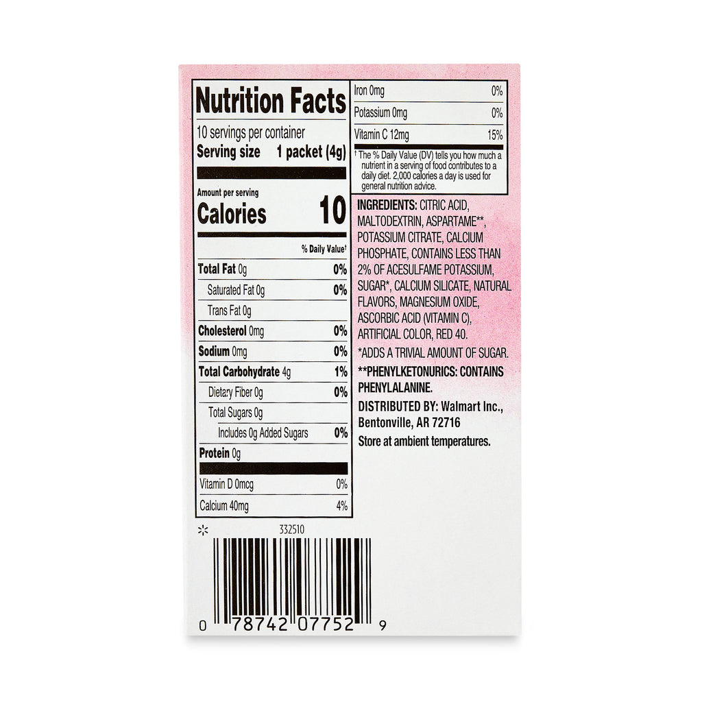 Great Value Sugar-Free Pink Lemonade Drink Mix Packets 0.14 oz 10 Count