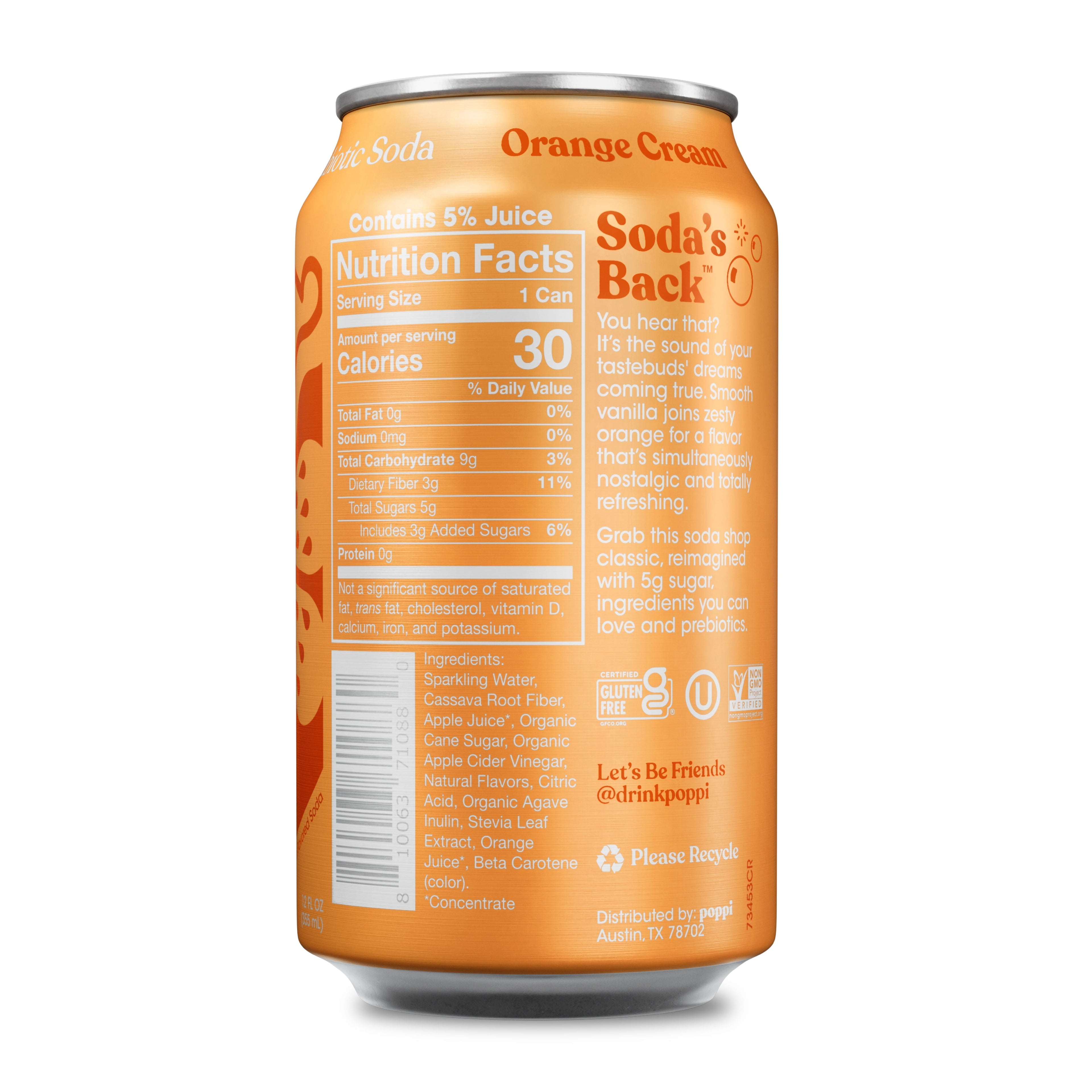 poppi Orange Cream Prebiotic Soda Can 12 Fl Oz 1 Pack