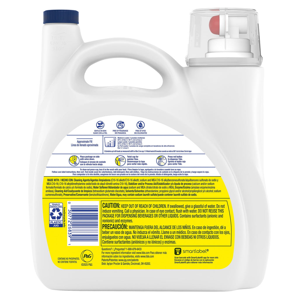Tide Simply Liquid Laundry Detergent Free & Sensitive Unscented 107 fl oz 85 Loads