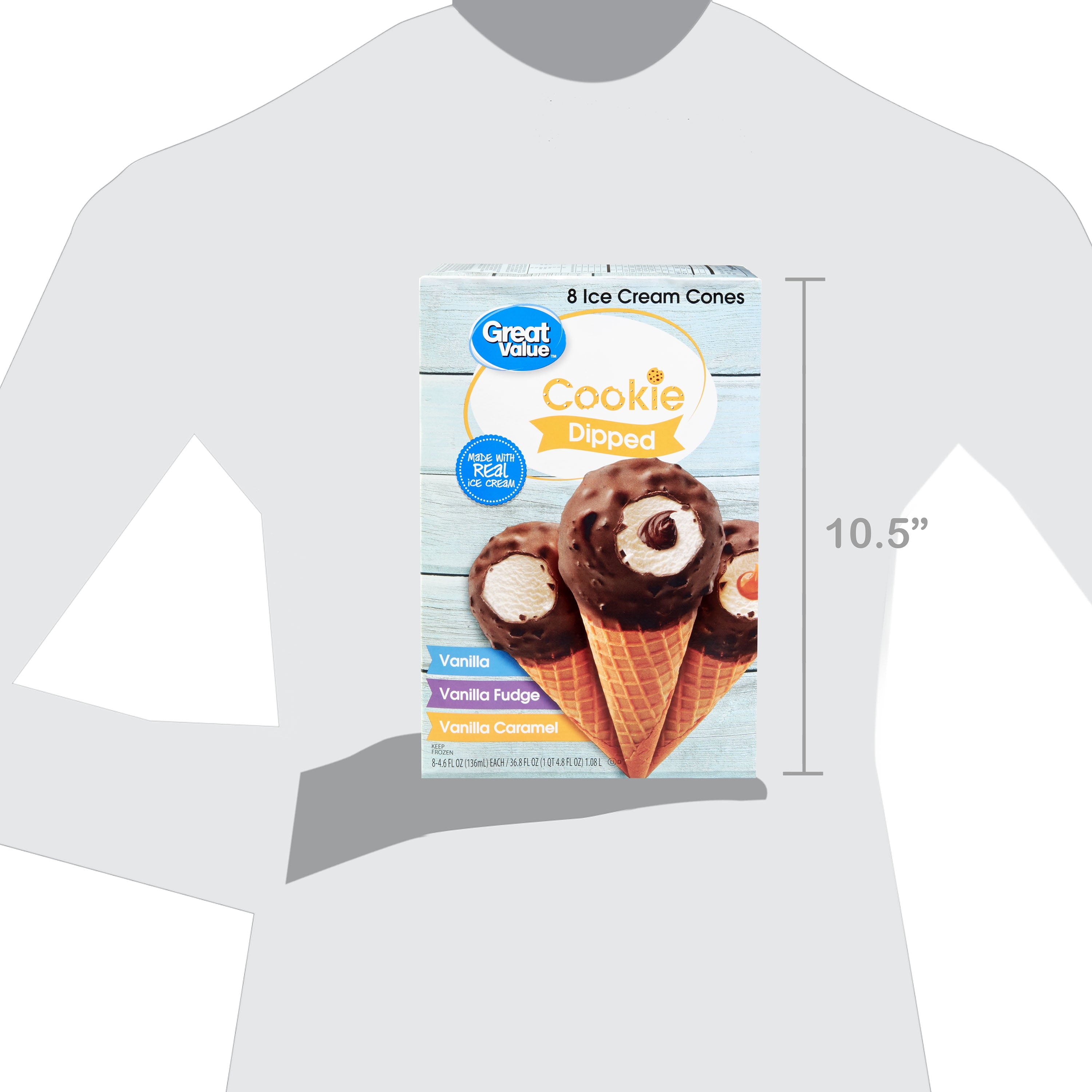 Great Value Cookie Dipped Ice Cream Cones Variety Pack 8 Count 36.8 Fl Oz