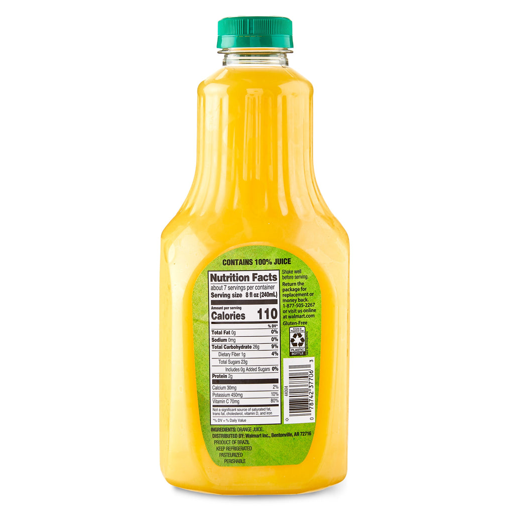 Great Value 100% Pasteurized Orange Juice With Pulp 52 fl oz