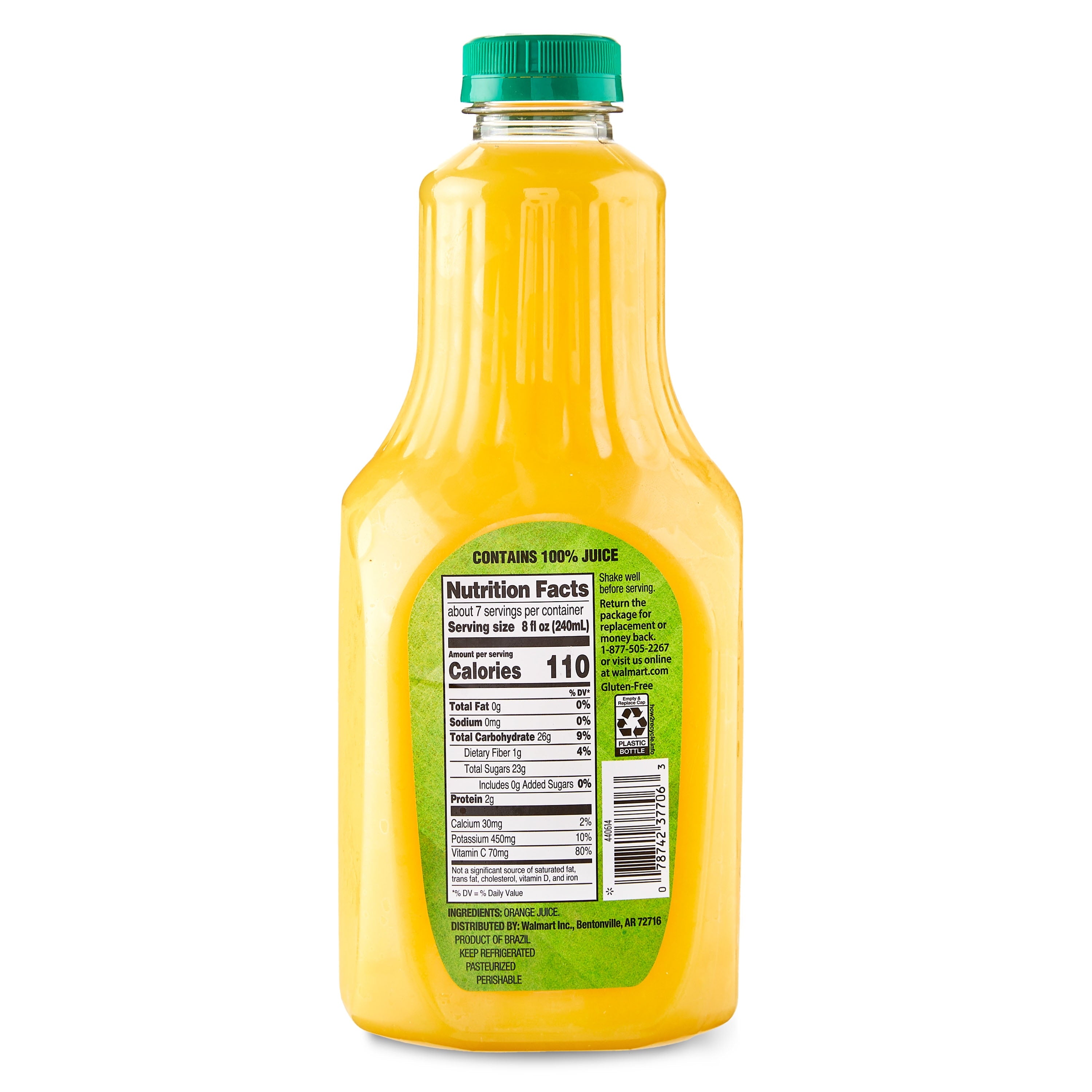 Great Value 100% Pasteurized Orange Juice With Pulp 52 fl oz