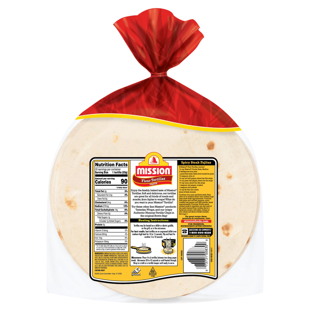 Super Soft Flour Tortillas Fajita Size 1.5 Lb 20 Count Mission