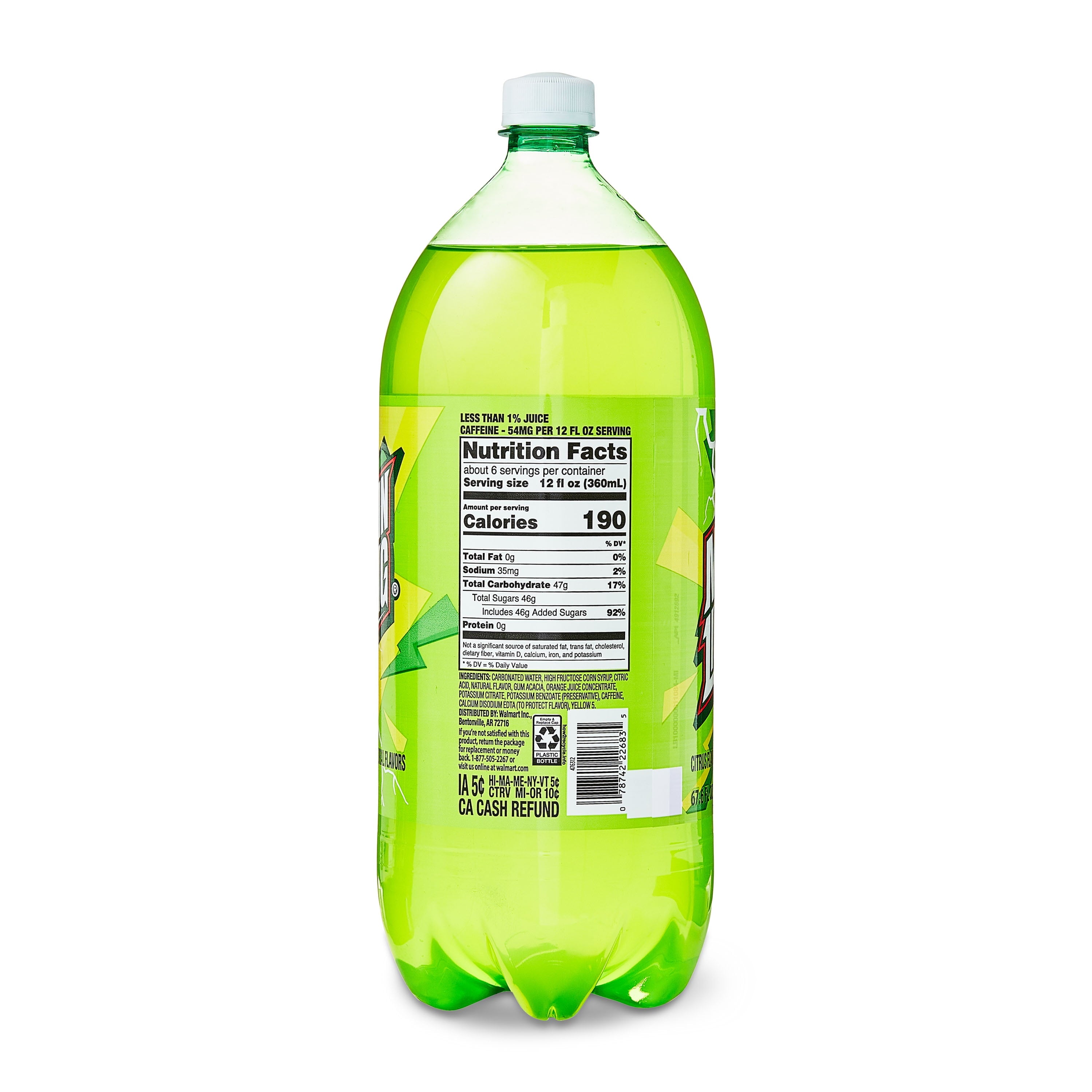 Great Value Mountain Lightning Citrus Flavored Soda Pop Bottle 2 L