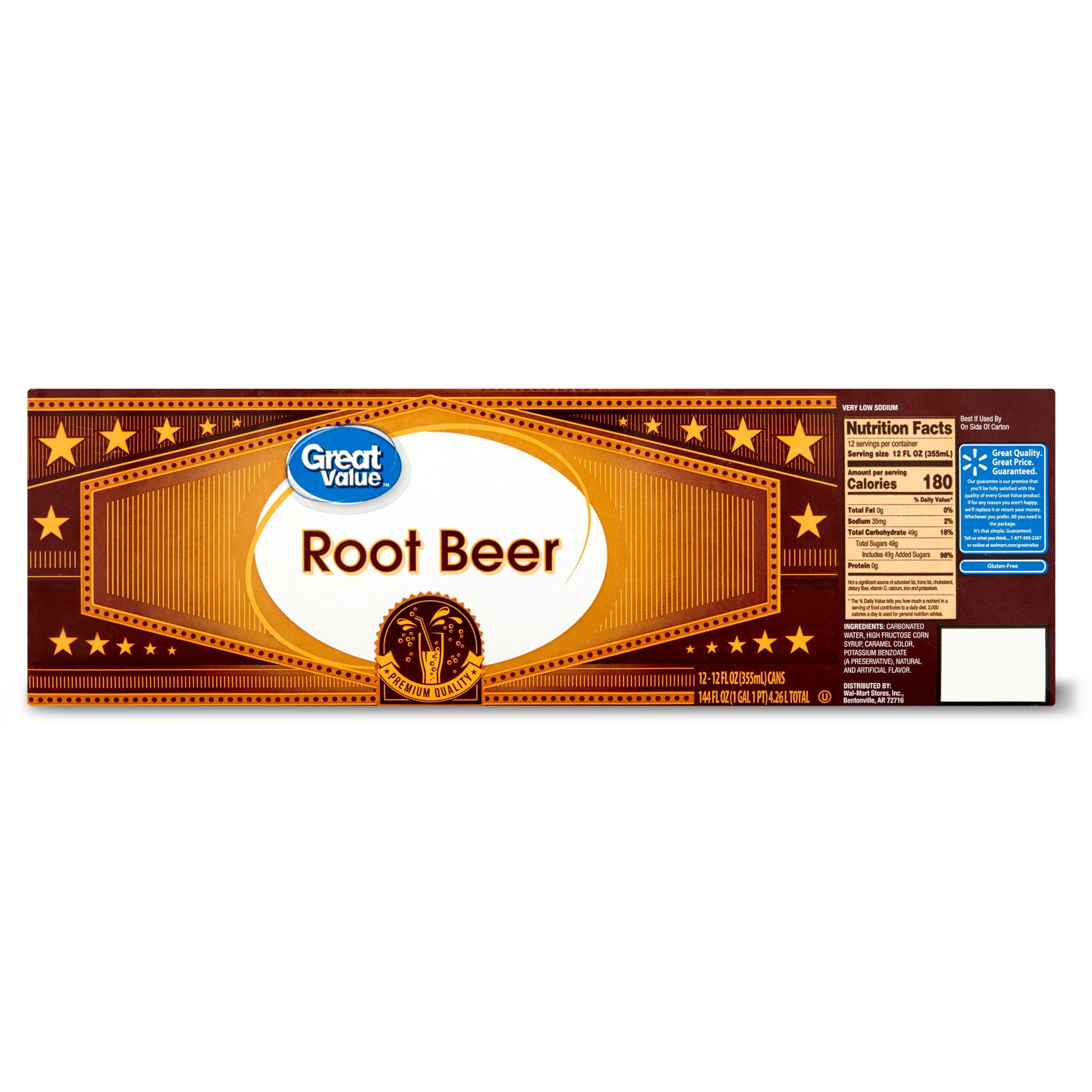 Great Value Root Beer Soda Pop Bottle 2 L