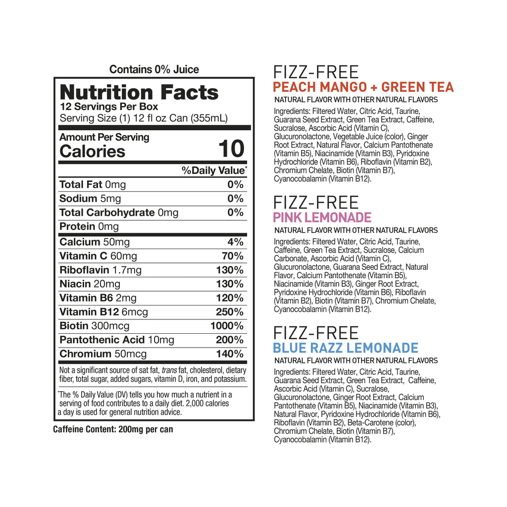 CELSIUS Fizz Free Variety Pack Functional Energy Drink 12 fl oz 12 Pack Cans
