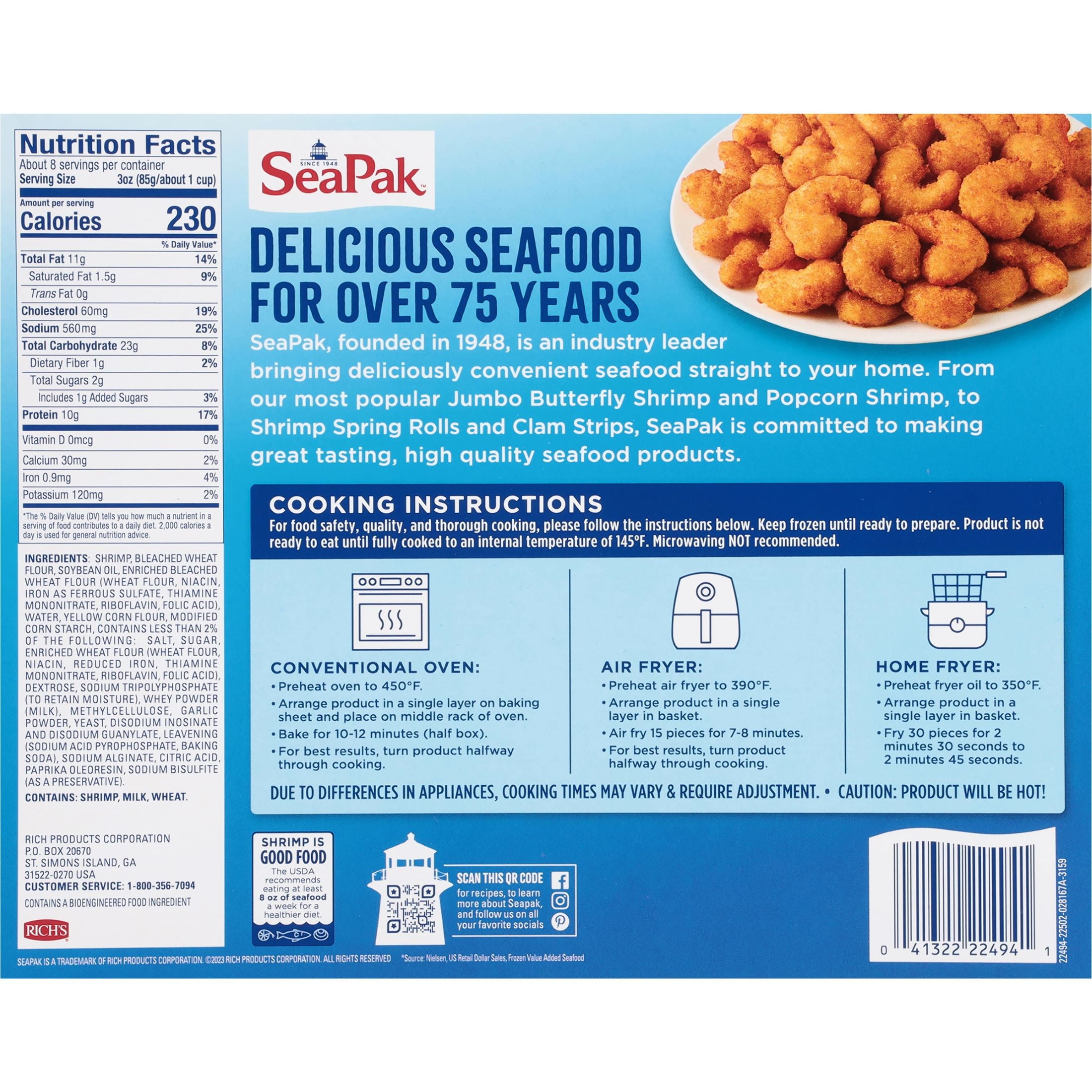 SeaPak Oven Crispy Popcorn Shrimp 25 Oz Frozen Seafood