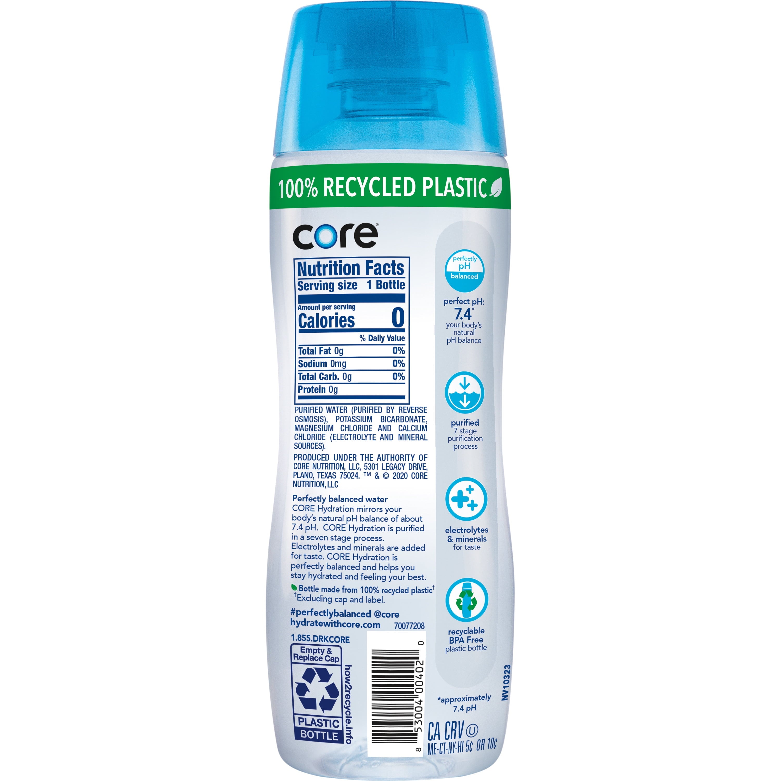 Core Hydration Perfectly Balanced Water pH 7.4 Purified With Electrolytes 20 fl oz