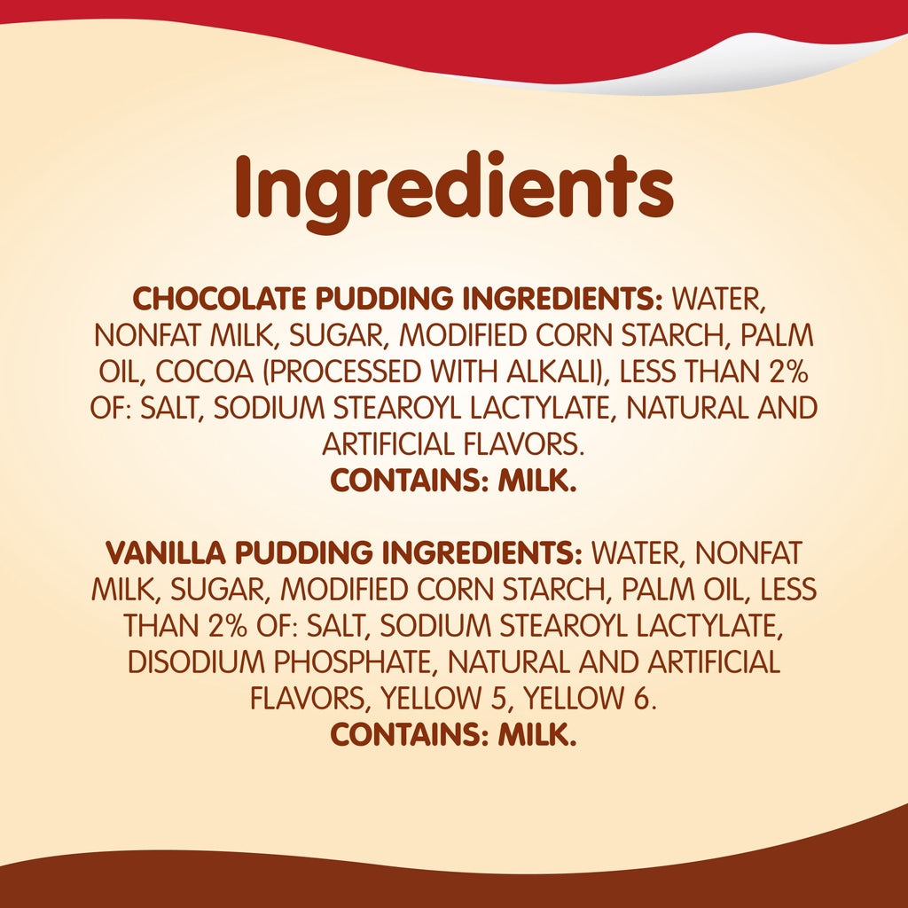 Chocolate and Vanilla Pudding Cups 3.25 Oz 12 Count Snack Pack