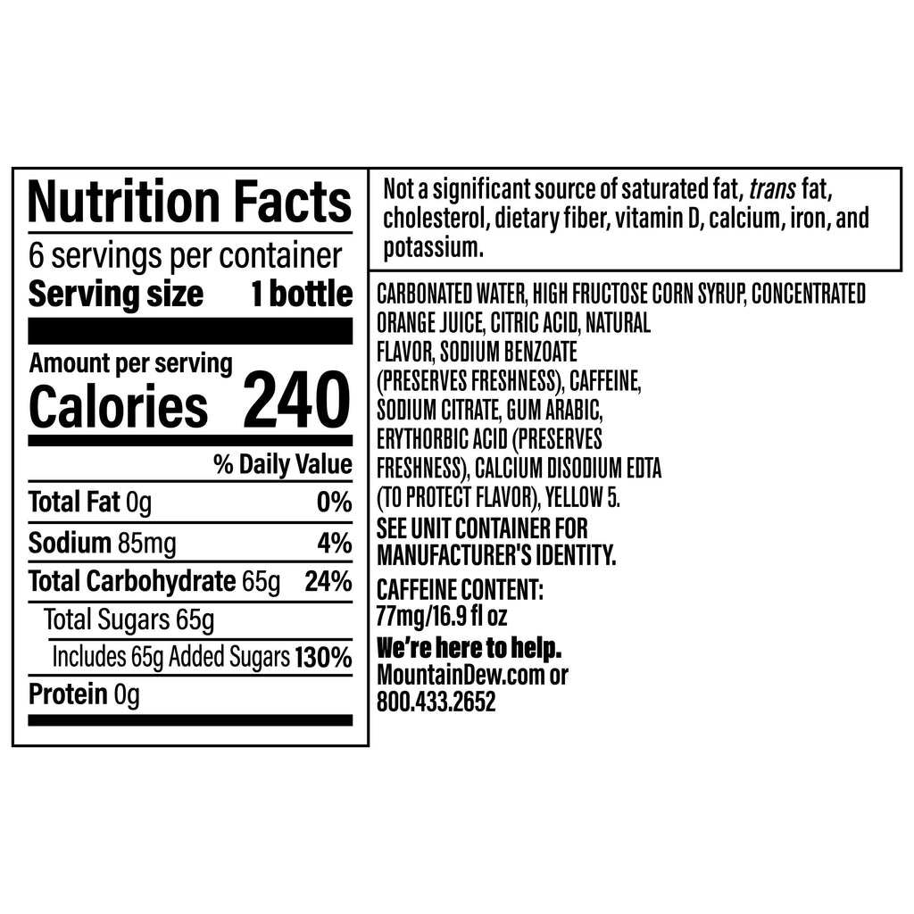 Mountain Dew Original Citrus Soda Pop Bottles 16.9 Fl Oz 6 Pack