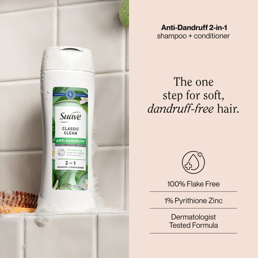 Suave Anti Dandruff 2-in-1 Shampoo & Conditioner for Women Classic Clean 12.6 fl oz