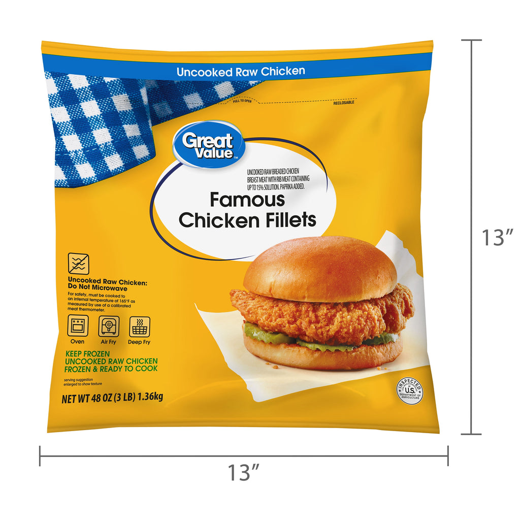 Great Value Famous Chicken Fillets Frozen 3 Lb 18g Protein