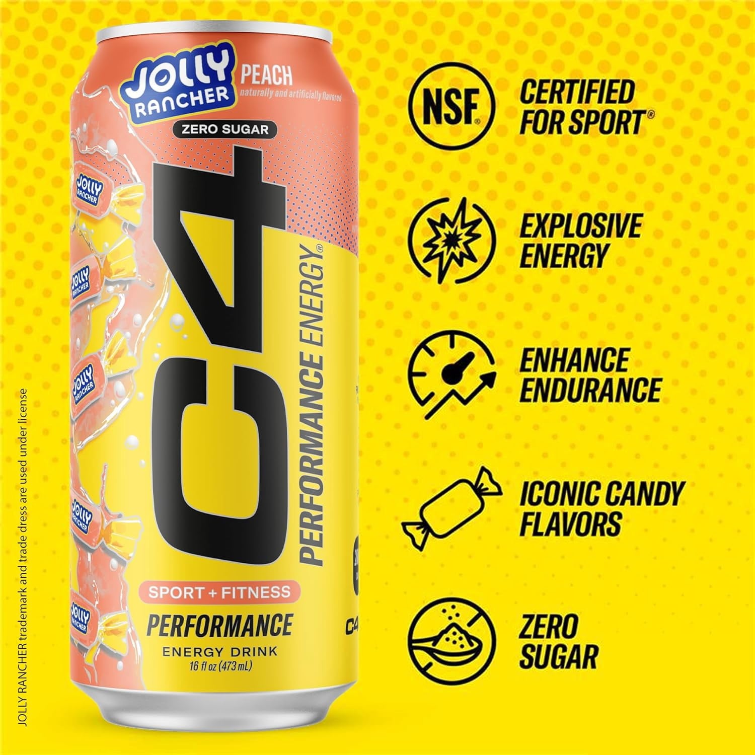 C4 Performance Energy Jolly Rancher Peach Zero Sugar 16 fl oz Single Can