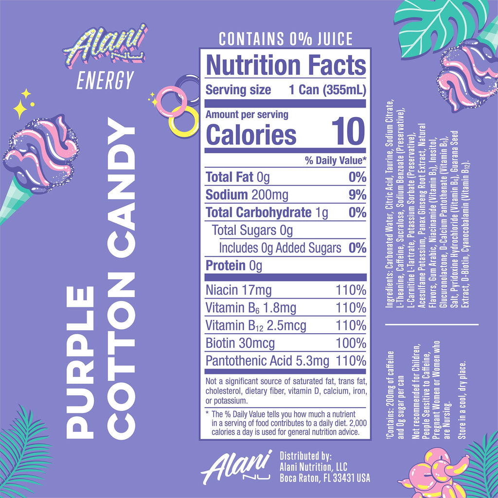 Alani Nu Purple Cotton Candy Sugar Free Energy Drink 12 fl oz Single Can