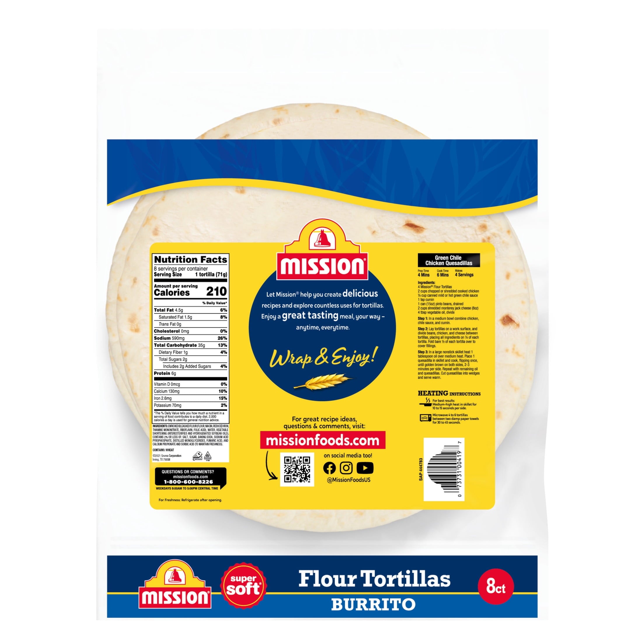 Super Soft Flour Tortillas Burrito Size 20 Oz 8 Count Mission
